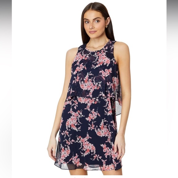 Tommy Hilfiger Size 6 Navy/Pink Chiffon Dress - Picture 3 of 9